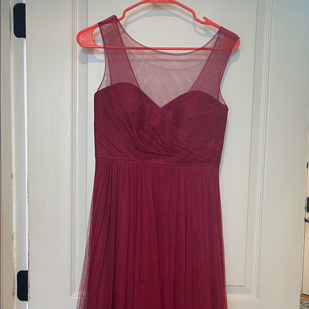 Jenny Yoo Strapless Tulle Maxi Dress in Burgundy